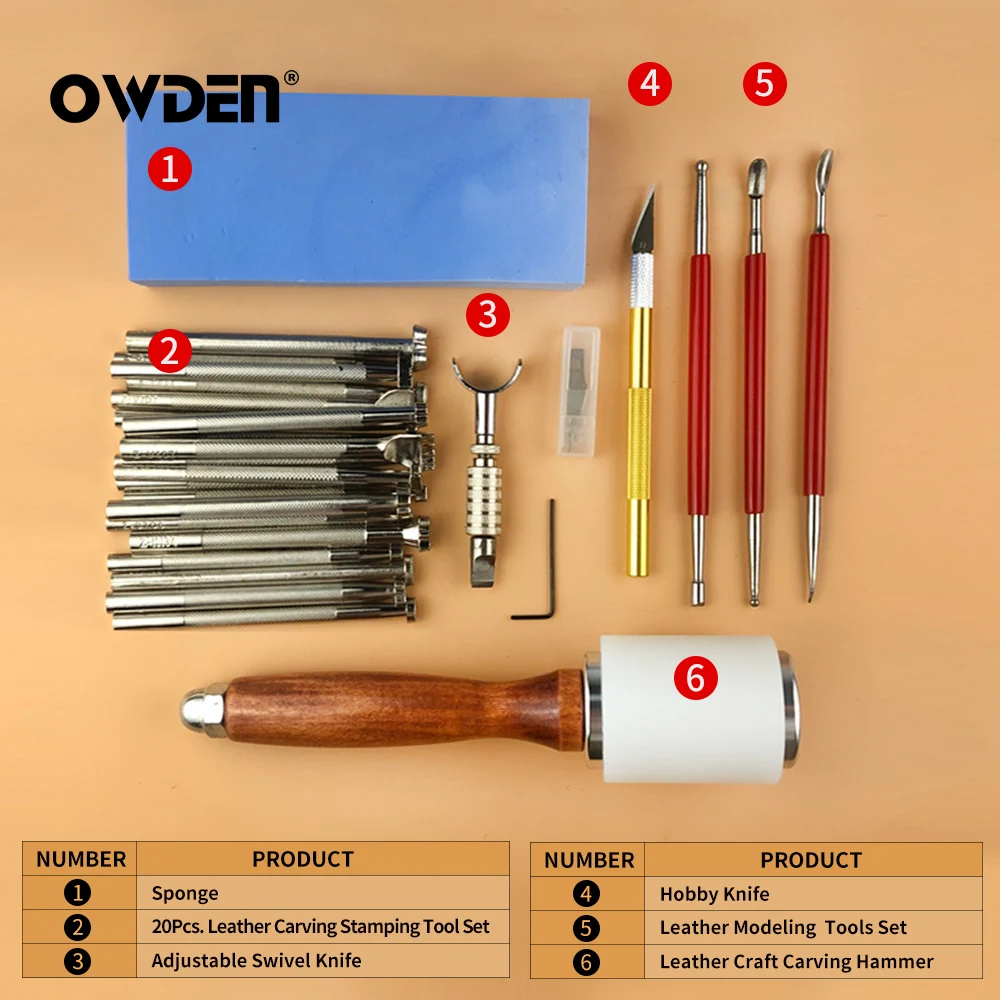 OWDEN Leather Carving Tool Set Hand Sewing Stitching Punch Carving Work Leathercraft Accessories