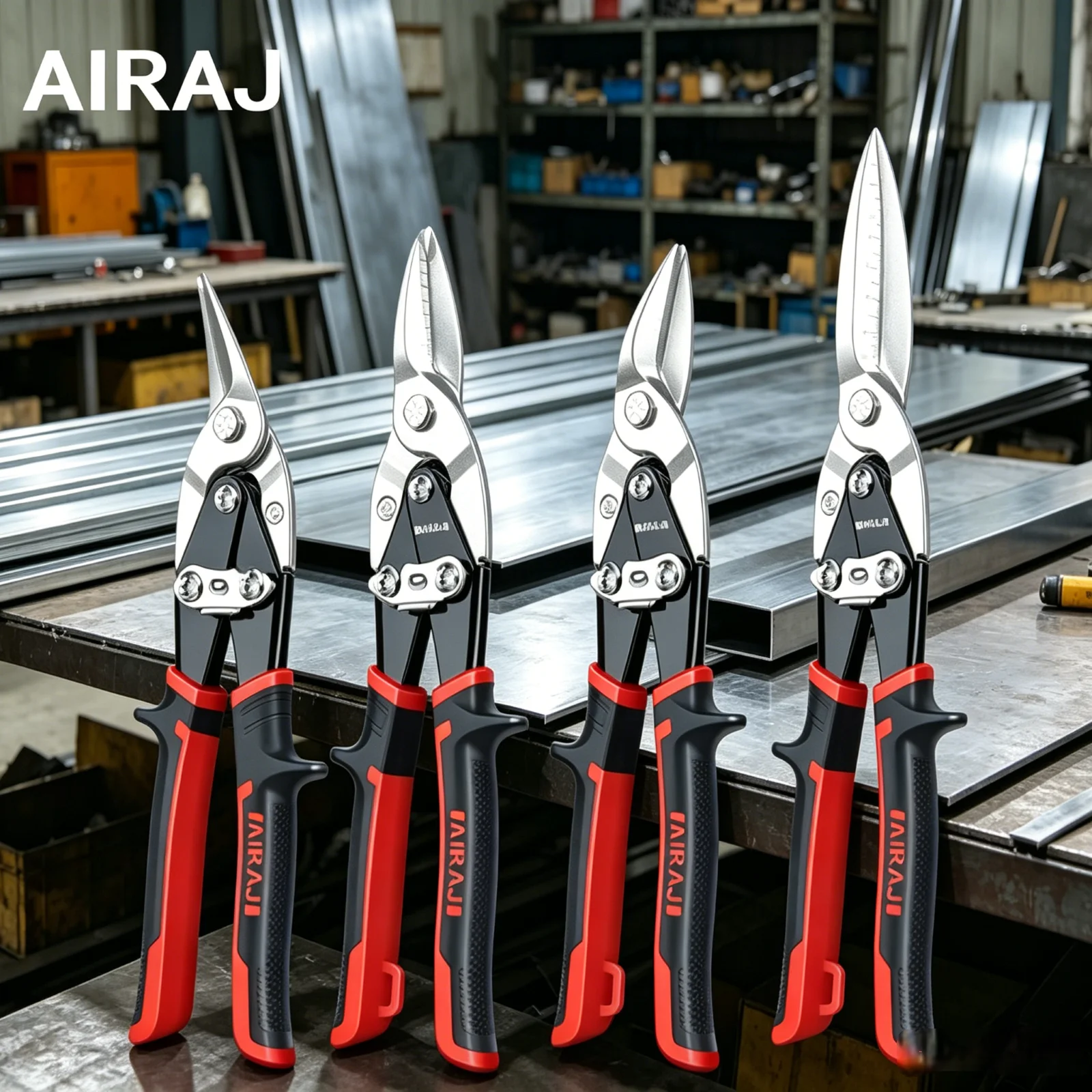 

AIRAJ 4-piece set - 10-inch/12-inch aviation scissors, heavy-duty metal cutting pliers, straight-edge chrome-vanadium steel packaging list (3 x 10-inch + 1 x 12-inch)