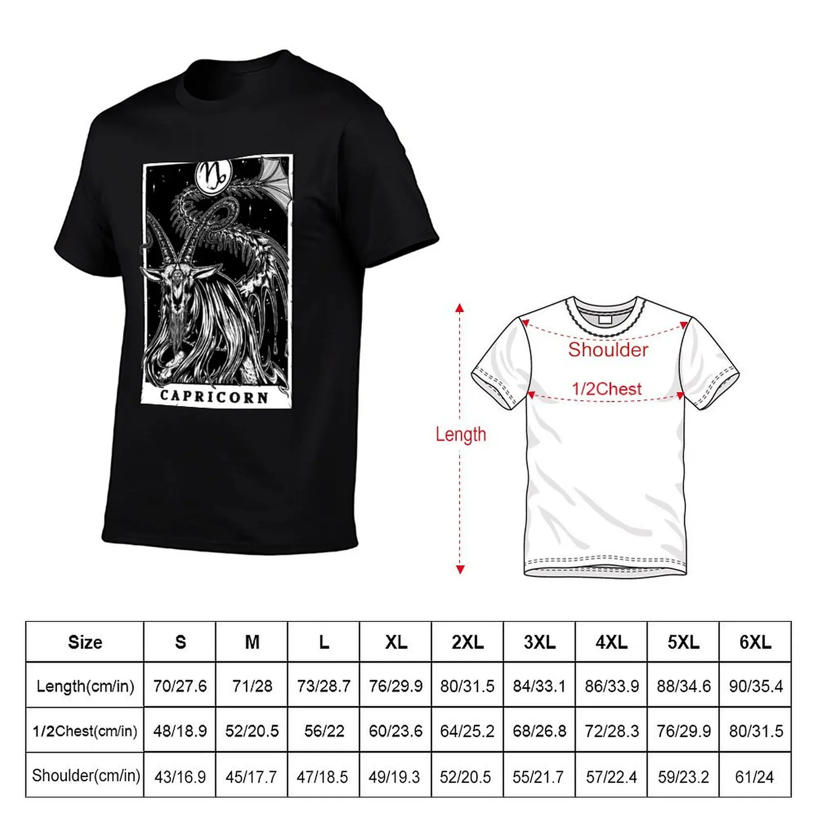 Capricorn Zodiac Tarot Blk T-Shirt Plus Size Summer Short Sleeve T-Shirt