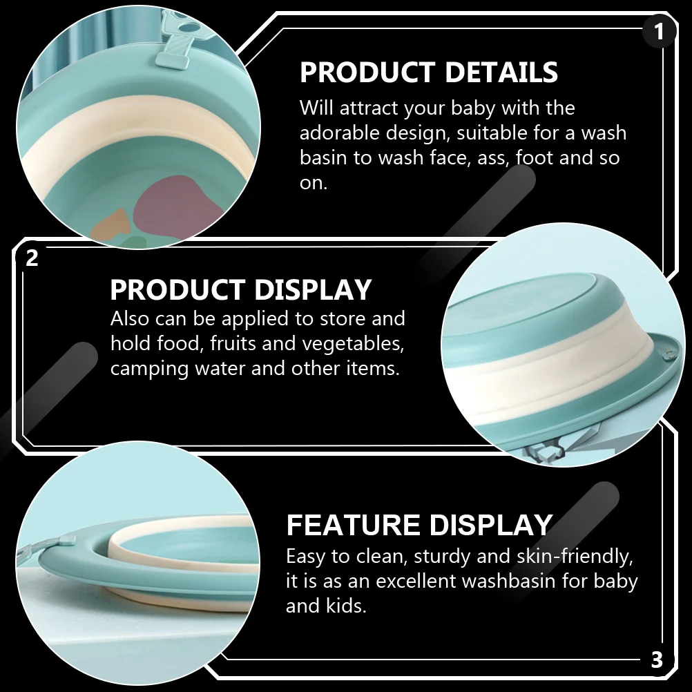 حوض غسيل للأطفال قابل للطي خفيف الوزن من السيليكون الكرتوني لتنظيف الوجه والقدم المحمول لحديثي الولادة والتخييم والسفر في الهواء الطلق #5