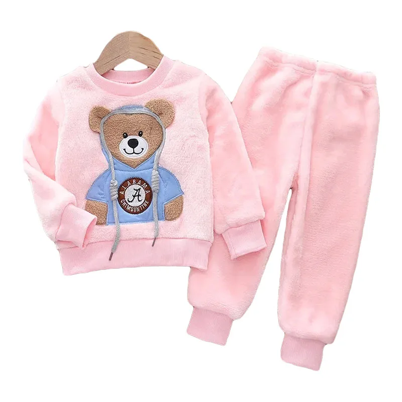 2023 Baby Boy Girl Clothes AutumnWinter Pajamas Set Thick flannel Toddler Child Warm cartoon Bear Sleepwear Kids Home Suit 0-5y