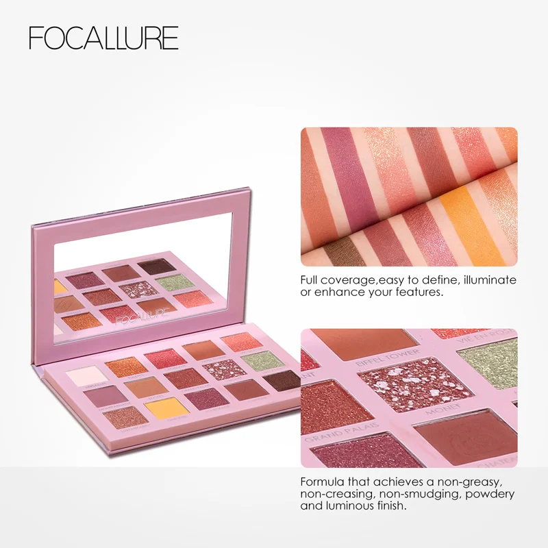 FOCALLURE 15 Colors Eyeshadow Palette Waterproof Long-Lasting Matte Glitter Shiny Eye Shadow Powder Makeup Cosmetics For Women