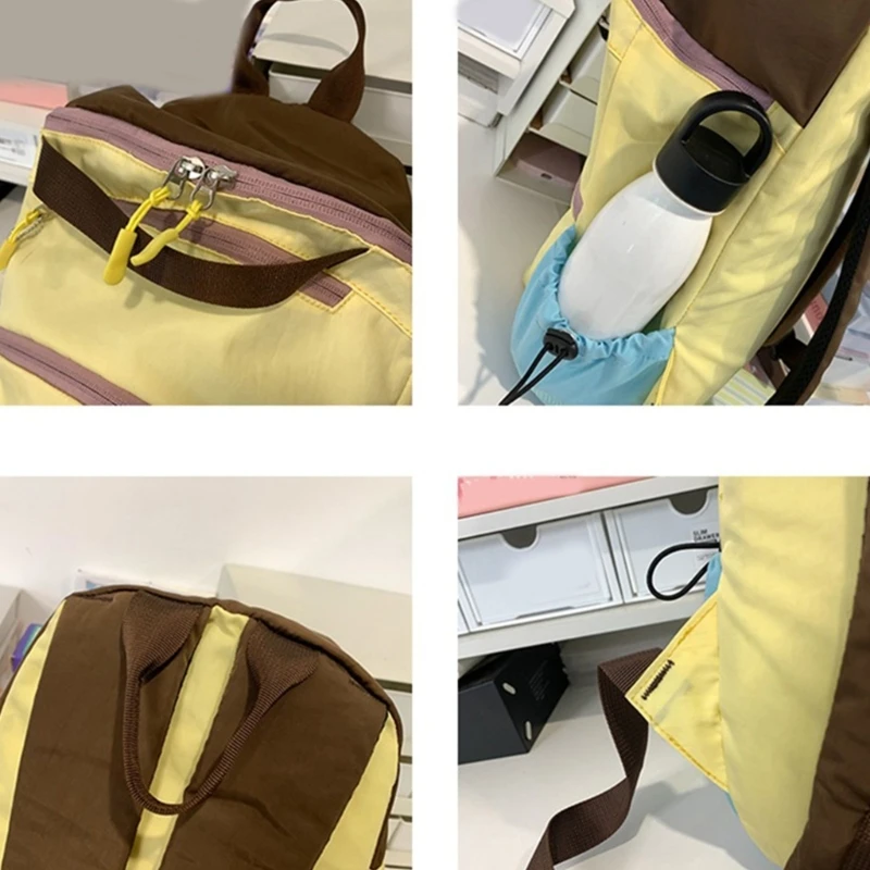 Mochila coreana nailon Color contrastante, bolsa libros multifuncional capacidad para estudiantes con para y