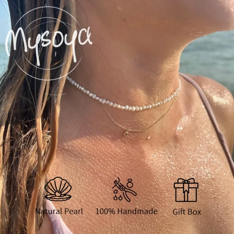 

MYSOYA маленькое ожерелье из пресноводного жемчуга в стиле барокко 4-5 мм с подарочной коробкой для нее/его дня рождения/свадьбы/Рождества/новогоднего подарка