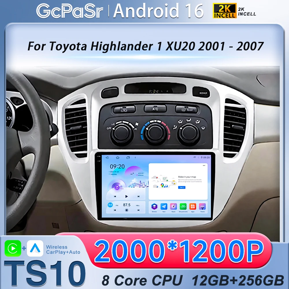 For Toyota Highlander 1 XU20 2001 2002 2003 2004 2005 2006 2007 Navigation Android 16 Carplay GPS Navi Car Radio Player 4G Wifi