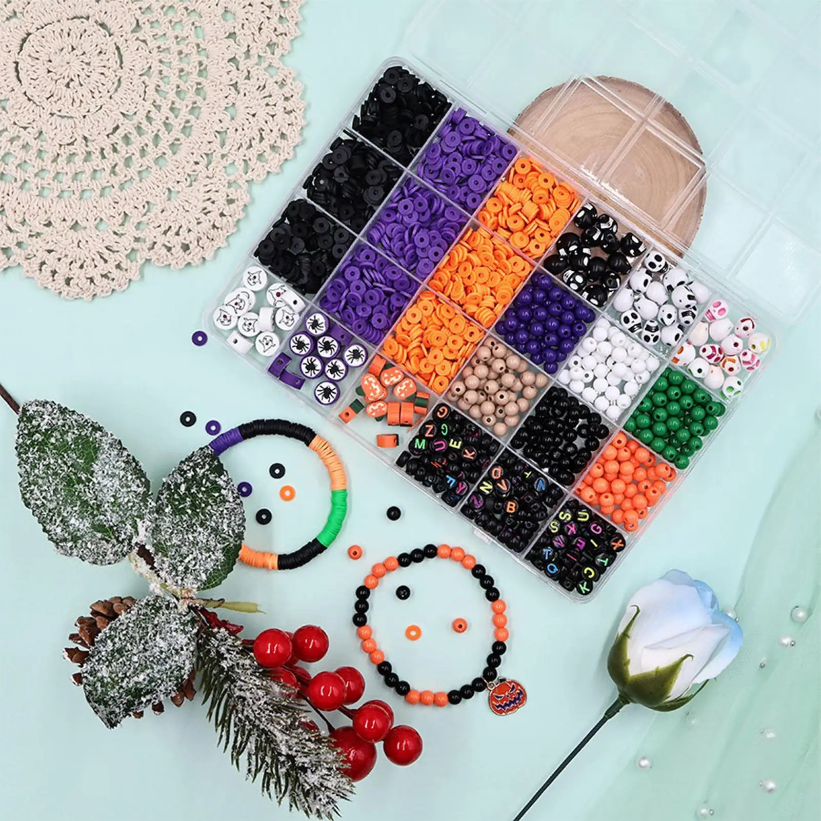 Halloween Bracelet Making Beads Cute Festive Theme Craft Tools Keychain Bracelet Making Halloween Beads For Beginners Girls