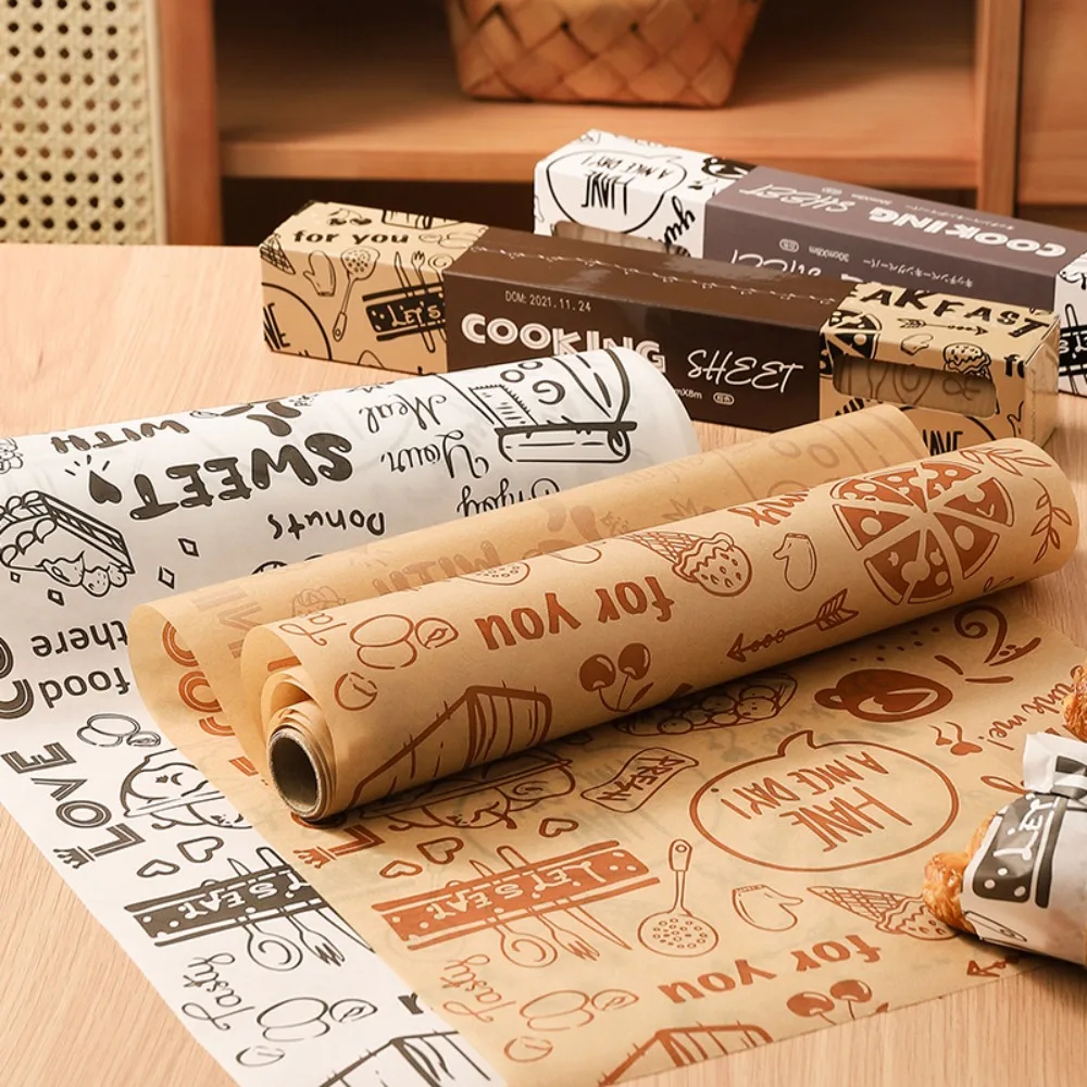 High Temperature Resistant Baking Papers Oil-Proof Greaseproof Food Wrapper Paper Printed 8M Sandwich Wrapping Paper Air Fryer