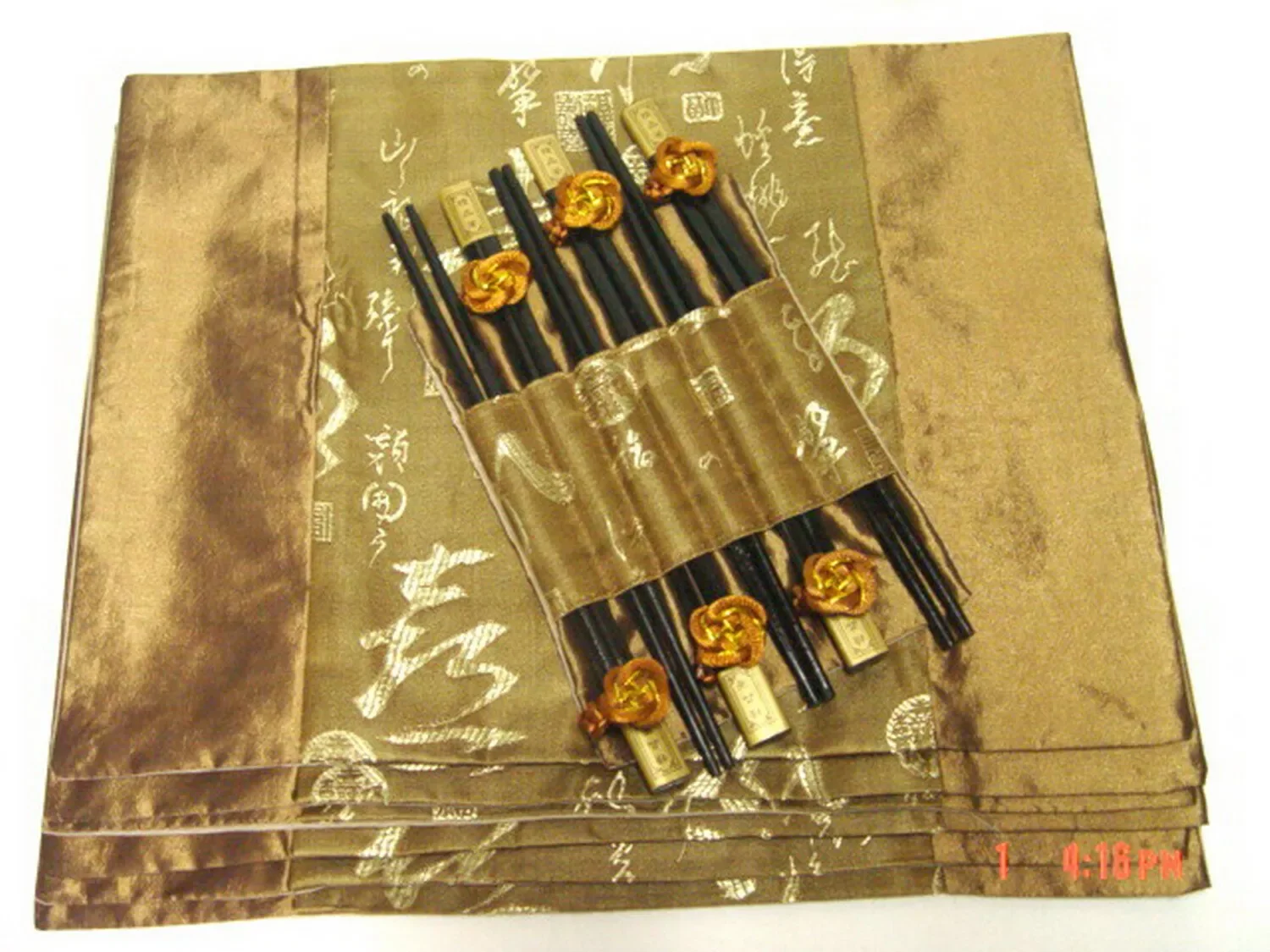 6 Set Chinese Calligraphy Patterns Handmade Dinner Sets Silk Placemats Chopstick