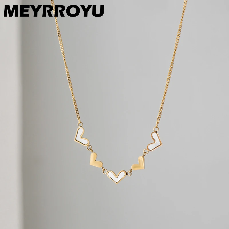 Женская цепочка с кулоном MEYRROYU, золотистая цепочка-чокер из нержавеющей стали 316L с кулоном в виде пяти сердец, свадебные аксессуары