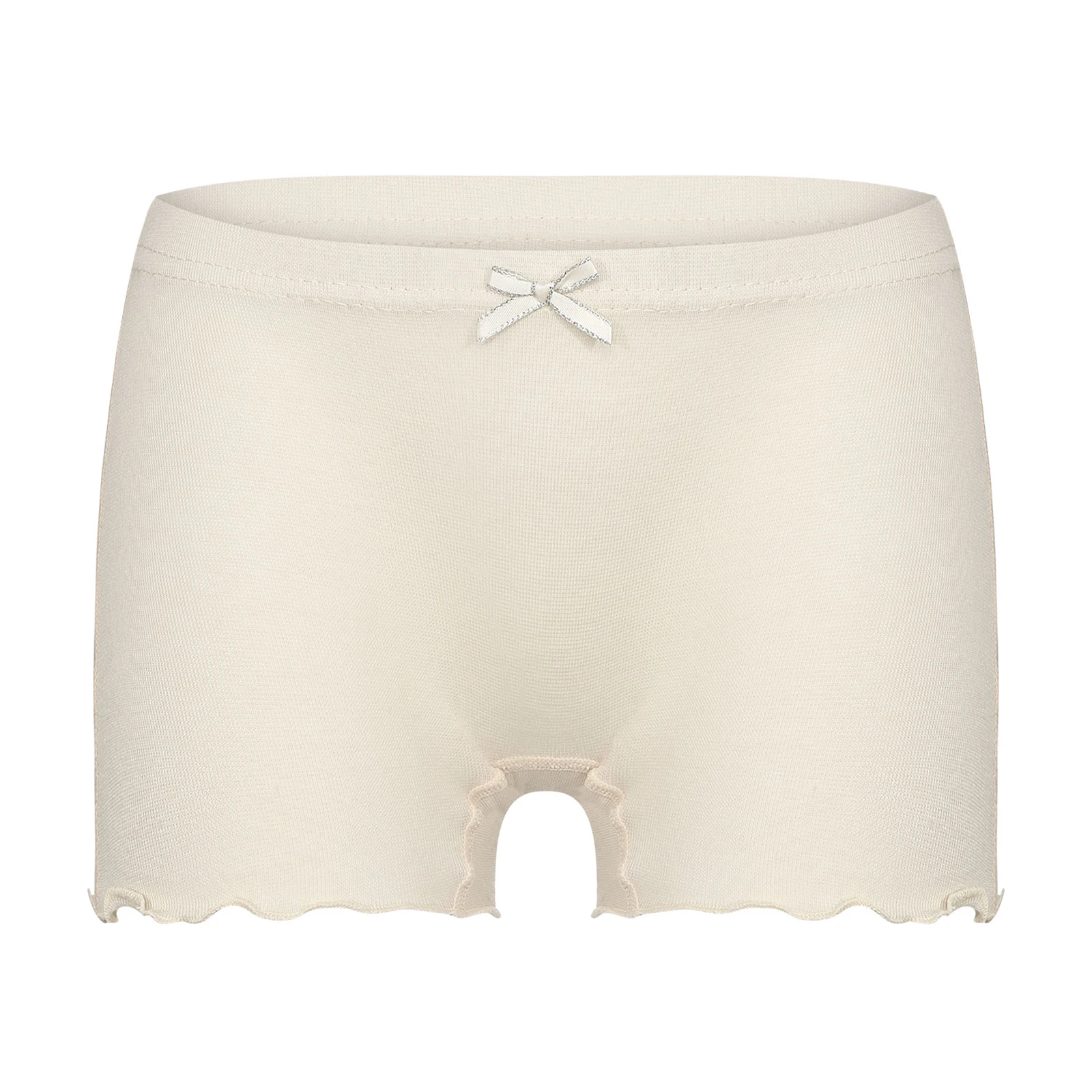 

Kid Girl Bowknot Lettuce Hem Shorts Panties Elastic Waist Solid Color Underwear Gym Ballet Dance Booty Shorts Fitness Bottoms