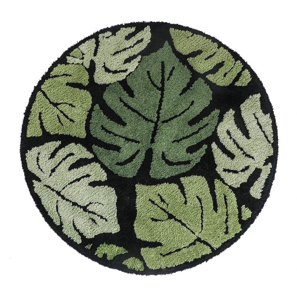 Round Green Monstera Tufted Rug Area Rug Tropical Leaf Plush Rug for Living Room Bathroom Home Fluffy Boho Plant Bath Mat