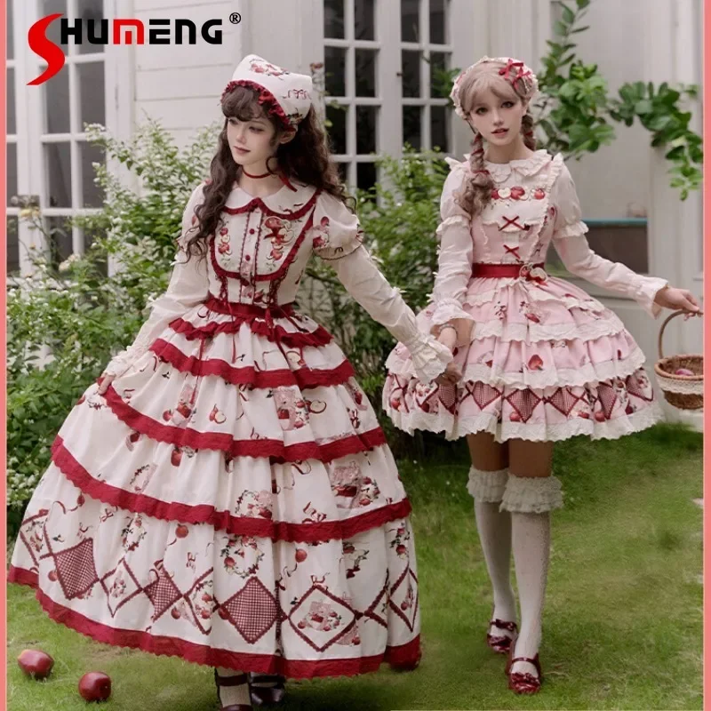 

Japanese Original Heavy Industry Embroidery Printed Top Big Pendulum Lolita Skirt Short Sleeves Top Blouse Long Skirts Female