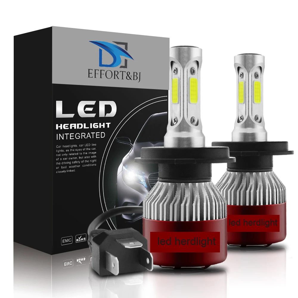 Effort&BJ LED Bulb H4 Auto Headlamp COB Chips Light Bulb 144W 14400LM T8-R Super Bright Car Headlight