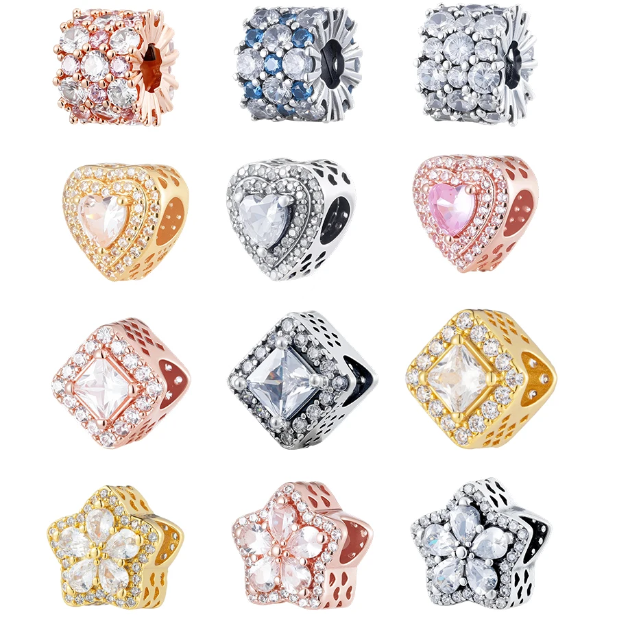 

Hot Zirconia Heart Star Sunflower Charm Bead for Bracelets Necklace 925 Sterling Silver & Gold Plated DIY Jewelry Making Gifts