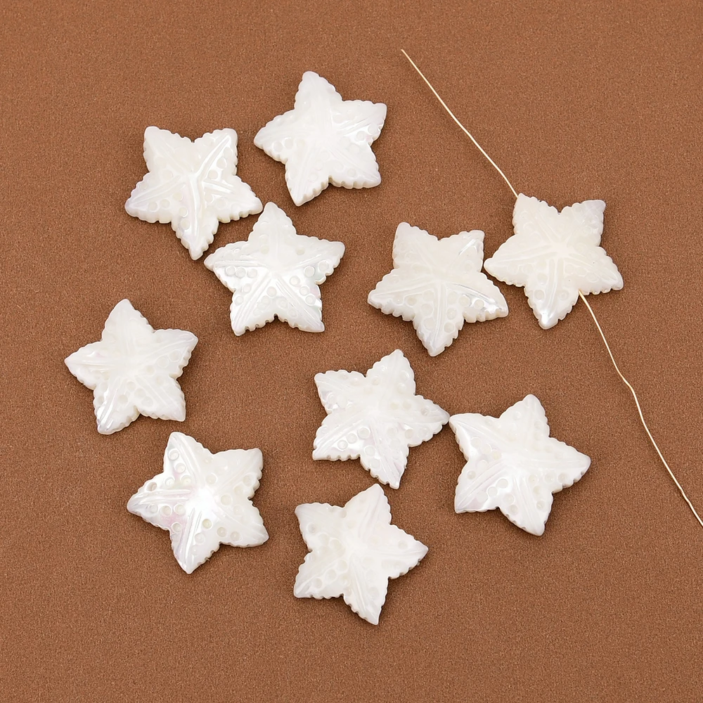 APDGG Wholesale 10 Pcs Natural White Sea Shell Pearl Carved Starfish Shape Loose Beads Jewelry Accessories Jewelry Findings DIY