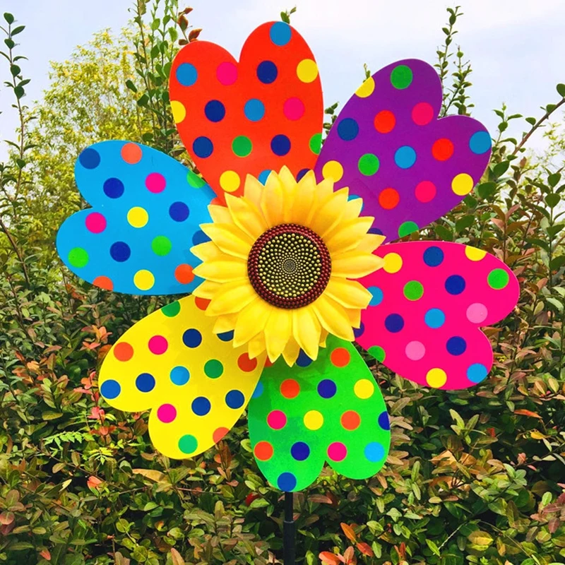 Colorful Sunflower Windmill Rotating Sunflower Wind Spinner Stake Standing Lawn Flower Pinwheel Outdoor Party Garden Yard Decor