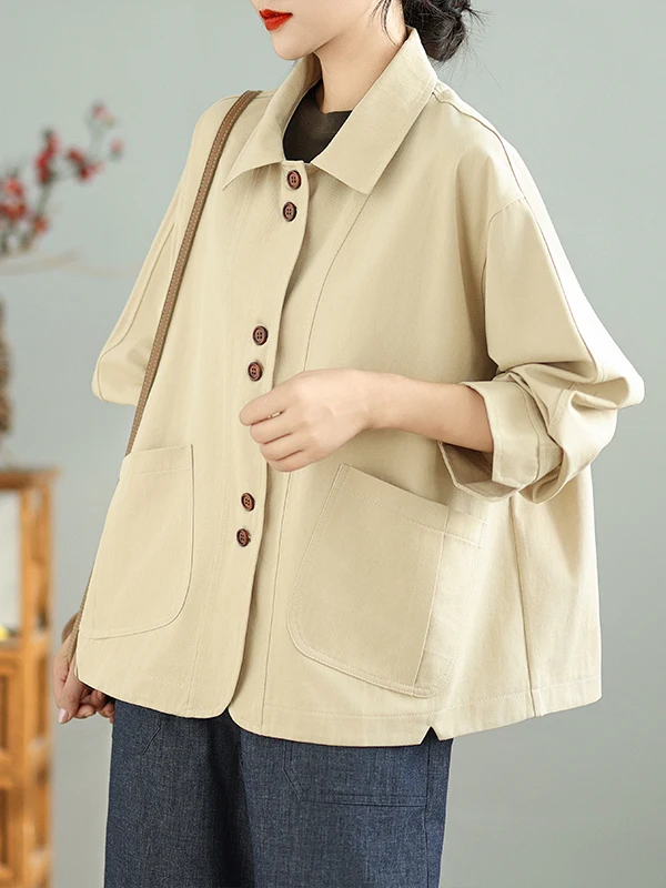 Loose Casual Long Sve Coat ort Sle Women's Autumn Faion Windbreaker Suit Collar Flip Design Comfortable Fit Jaet