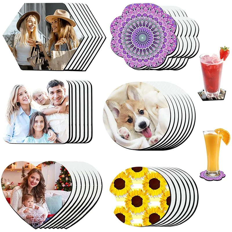 

42Pcs Sublimation Coasters Blank Heat Transfer Cup Coaster,Heat Press Printing Crafts Cup Mat,Non-Slip Coaster DIY Craft