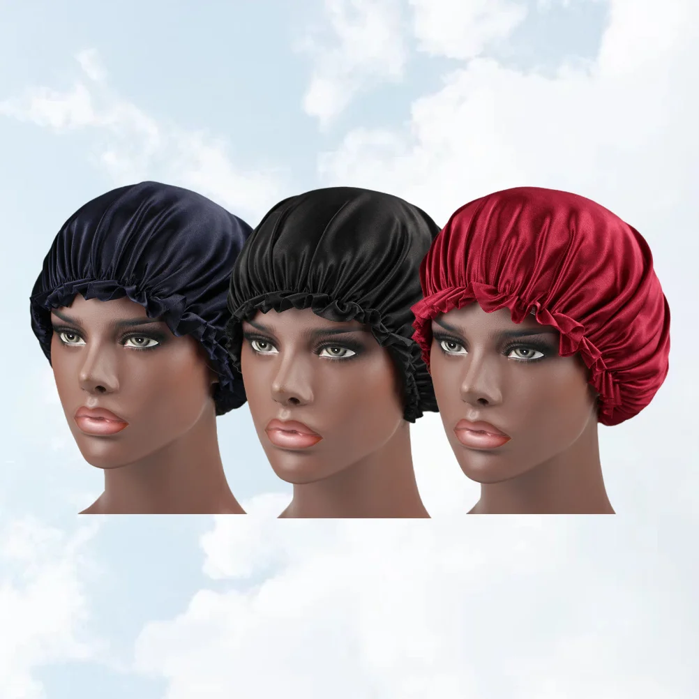 

3pcs Chemotherapy Cap Lace Women Sleeping Hat Hair Protector Creative Bonnet For All Sizes Elastic Fit Red Black Navy