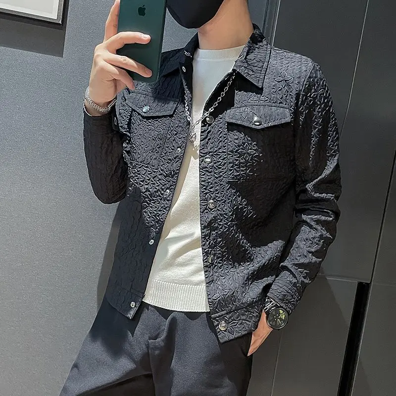 

​ 2025 г., мужская осенняя корейская приталенная куртка, пиджак с воротником, уличная одежда, повседневный острый дизайн ​