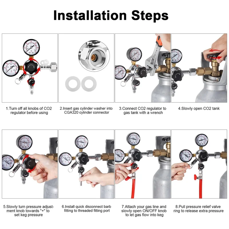 

【Получшие предложения】Регулятор бочонка CGA-320, двухступенчатый регулятор Co2 для регулятора давления Kegerator с разъемом 1/4 дюйма и 5/16 дюйма