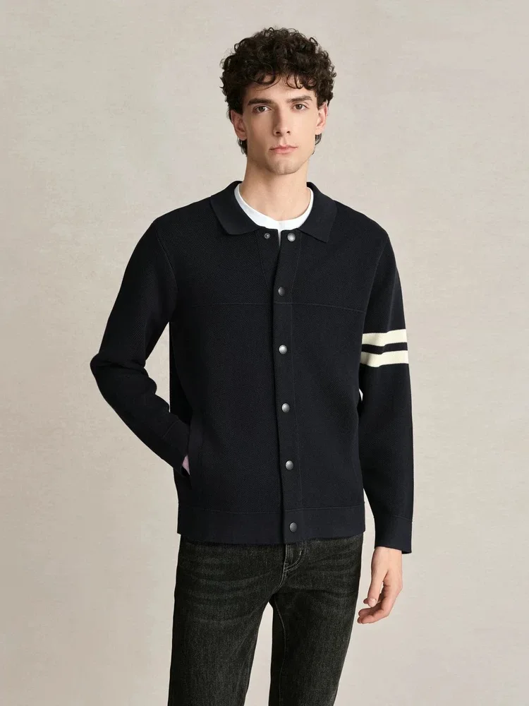 

High end new striped men button sweater cardigan brand fashion knitted Korean style coat jacket comfort casual pocket lapel top