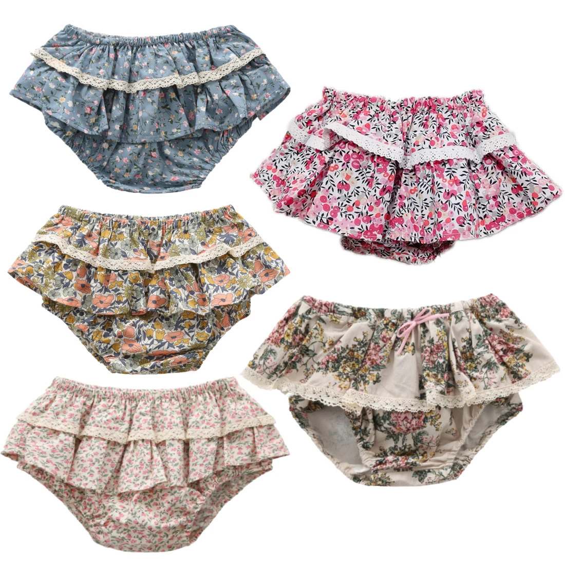 Baby Girls Floral Ruffles Lace Skirt Shorts Kids Summer Pettiskirt Toddler Dancing Wedding Clothing Tutu Skirt Infant Bloomer