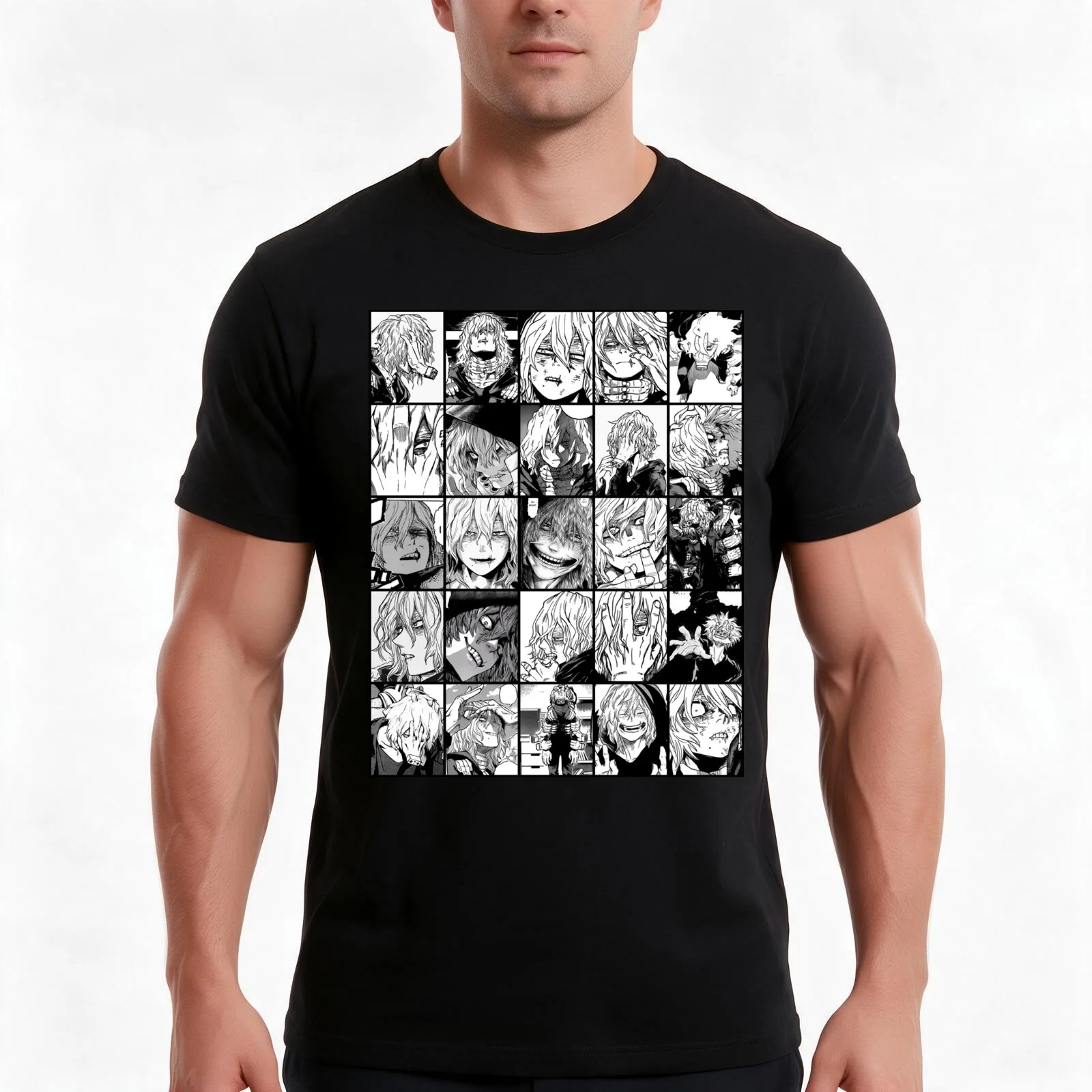 Shigaraki Collage black and white version T-Shirt, Summer Casual Cotton Tee, Oversized Streetwear Tops, Vintage Graphic Print