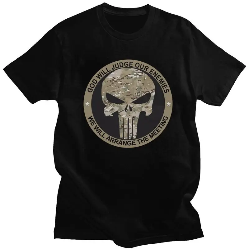 Custom Funny Punisher Skeleton Skull T Shirt Men Short Sleeve Pure Cotton T-shirt Summer Tees Streetwear Tshirts