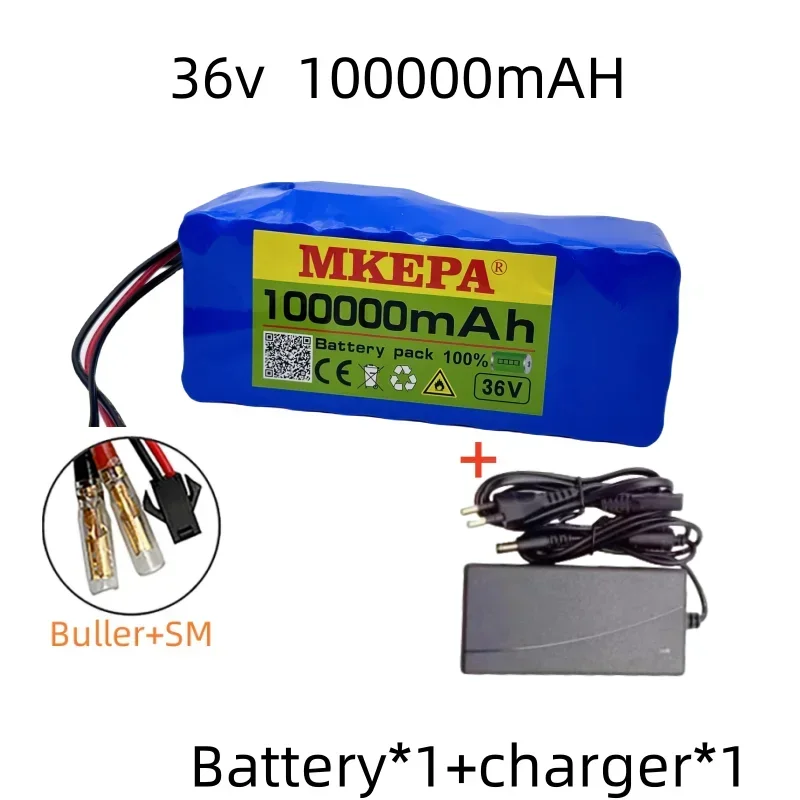 36V 10S4P 100000mAh battery pack 500W high-power battery 42V 100000mAh electric bicycle BMS 42V 2A charger with optional plug