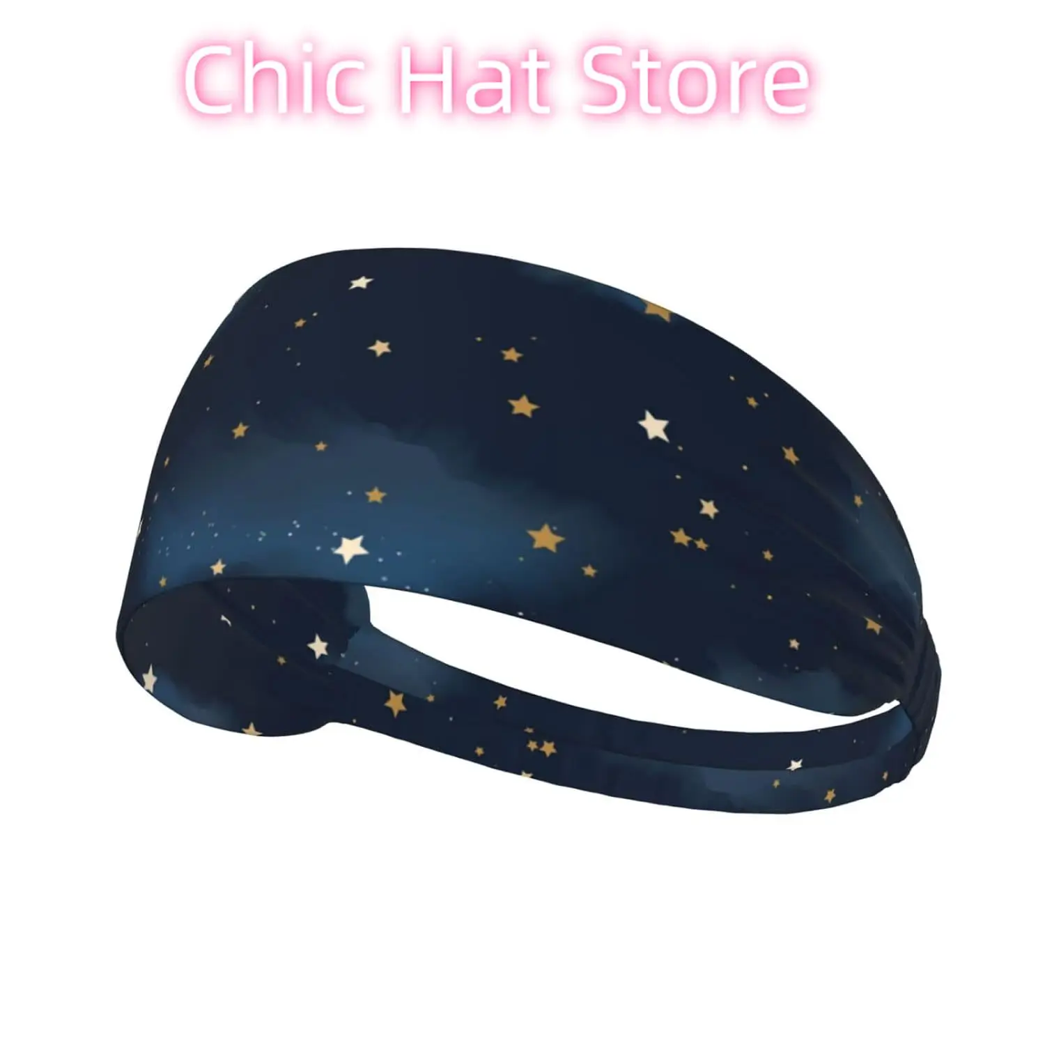 

Night Sky Golden Stars And Clouds Blue Galaxy Elastic Exercise Headband For Women&Men,Wide Headbands For Women Athletic Sweatban