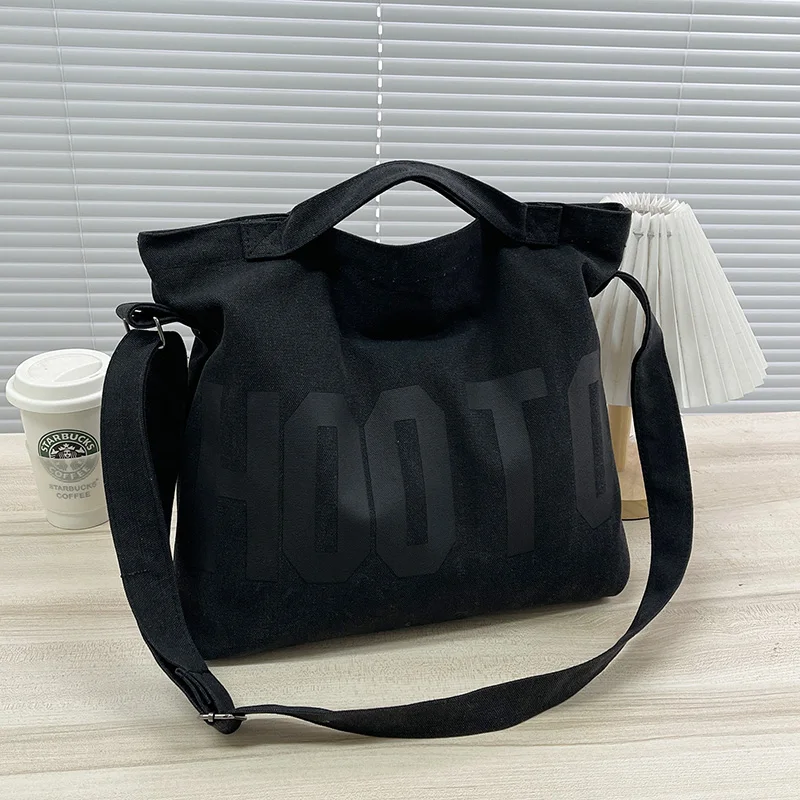 Brand Design HOOTO Canvas Bag, Large Capacity Crossbody Bags, Letter Printed Shoulder Bag Tote Bag, Student Schoo Book Bag