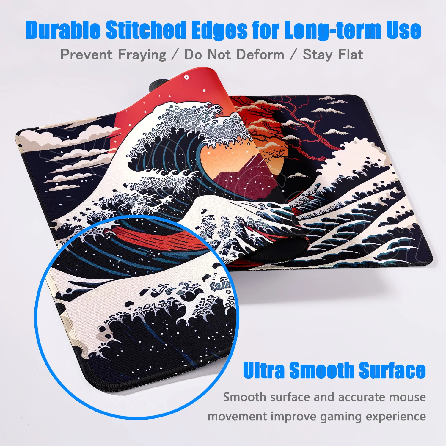 Большой коврик для мыши 1200x600 мм, расширенный игровой коврик для мыши Black Sea Wave, настольный коврик с прошитыми нескользящими резиновыми ковриками для клавиатуры
