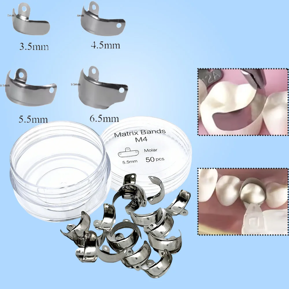 

50 Pcs Dental Matrix Bands Sectional Contoured Metal Matrices for Tooth Restoration Restorative Dentistry Tools
