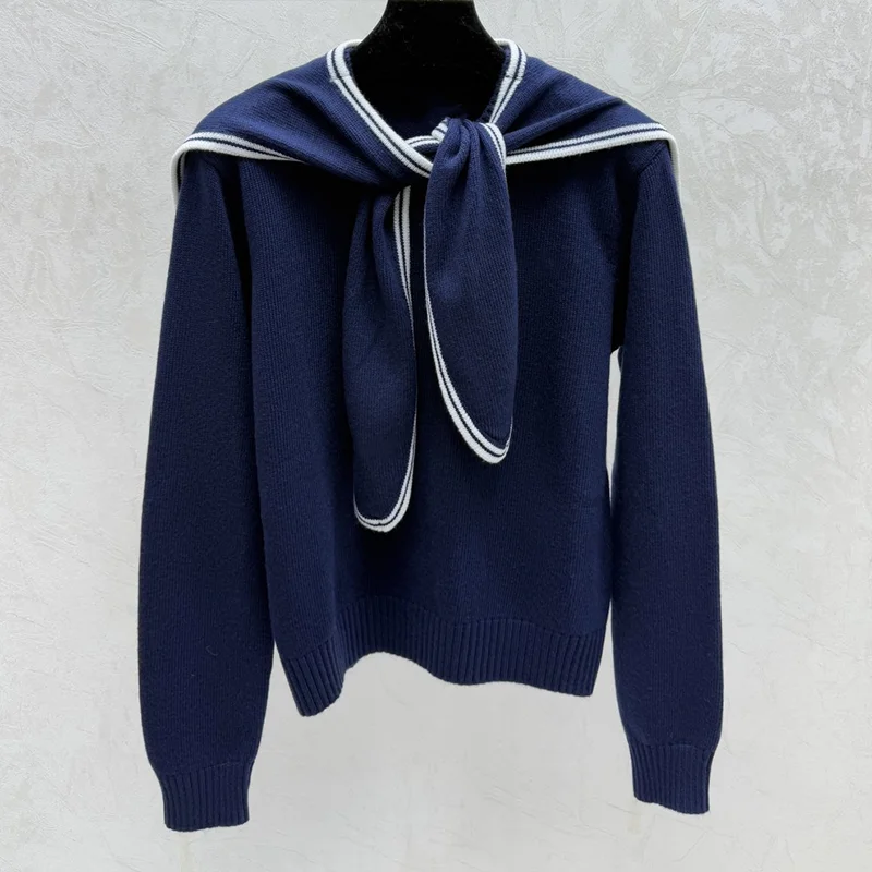 

High quality Sailor-collar women's embroidered letter pullover sweater with an academic style and a gentle touch 251206100