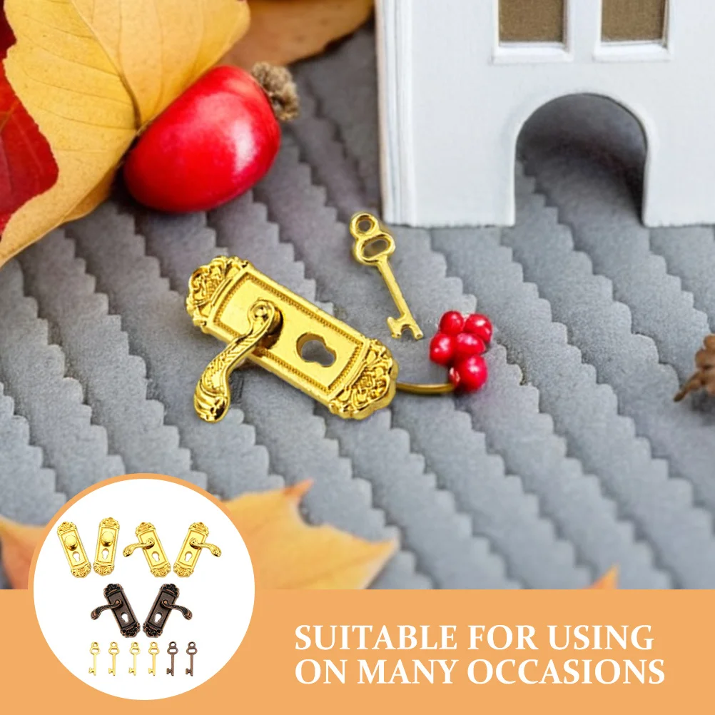6 قطعة قفل باب مصغر معدني عتيق بمقياس 1:12 مقبض باب مصغر ومجموعة مفاتيح لملحقات أجهزة بيت الدمى الصغيرة