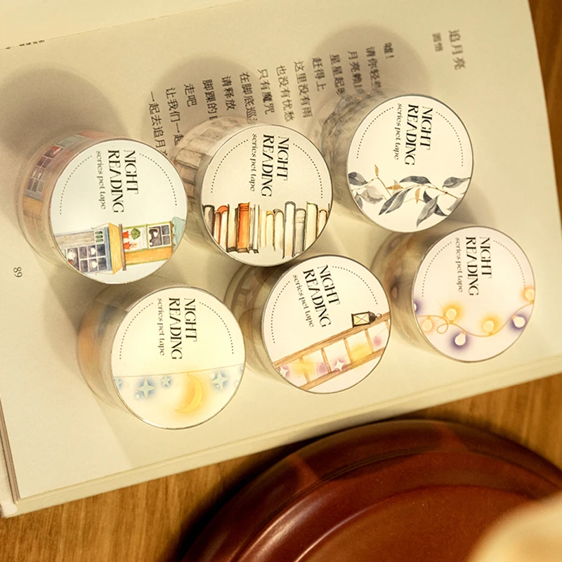 

Mr Paper, 2 styles 3 rolls/bag Girl's Night Reading Series PET Aquascape Tape Decorative Case and Bag Laptop Journal Scrapbookin