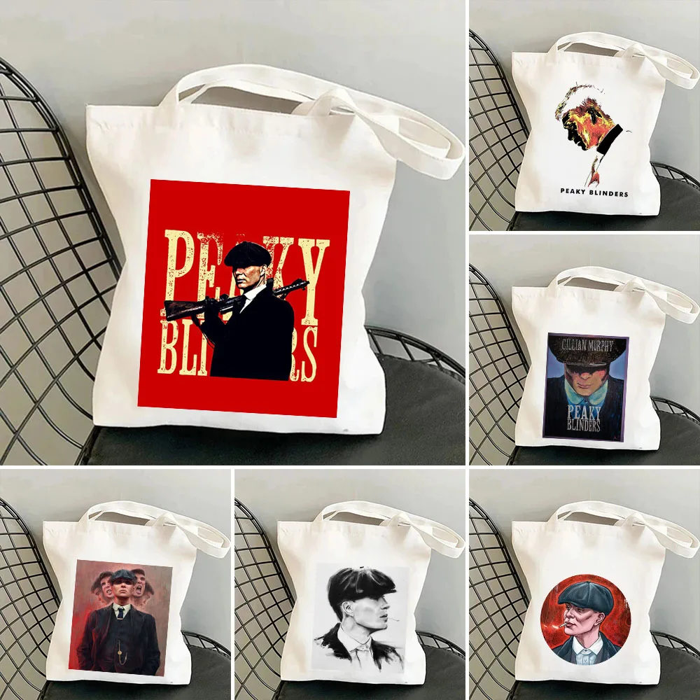 

Thomas Shelby Portrait Peaky Blinders Women Canvas Shoulder Bags Harajuku Handbag Totes Eco Shopper Reusable Cotton Shopping Bag