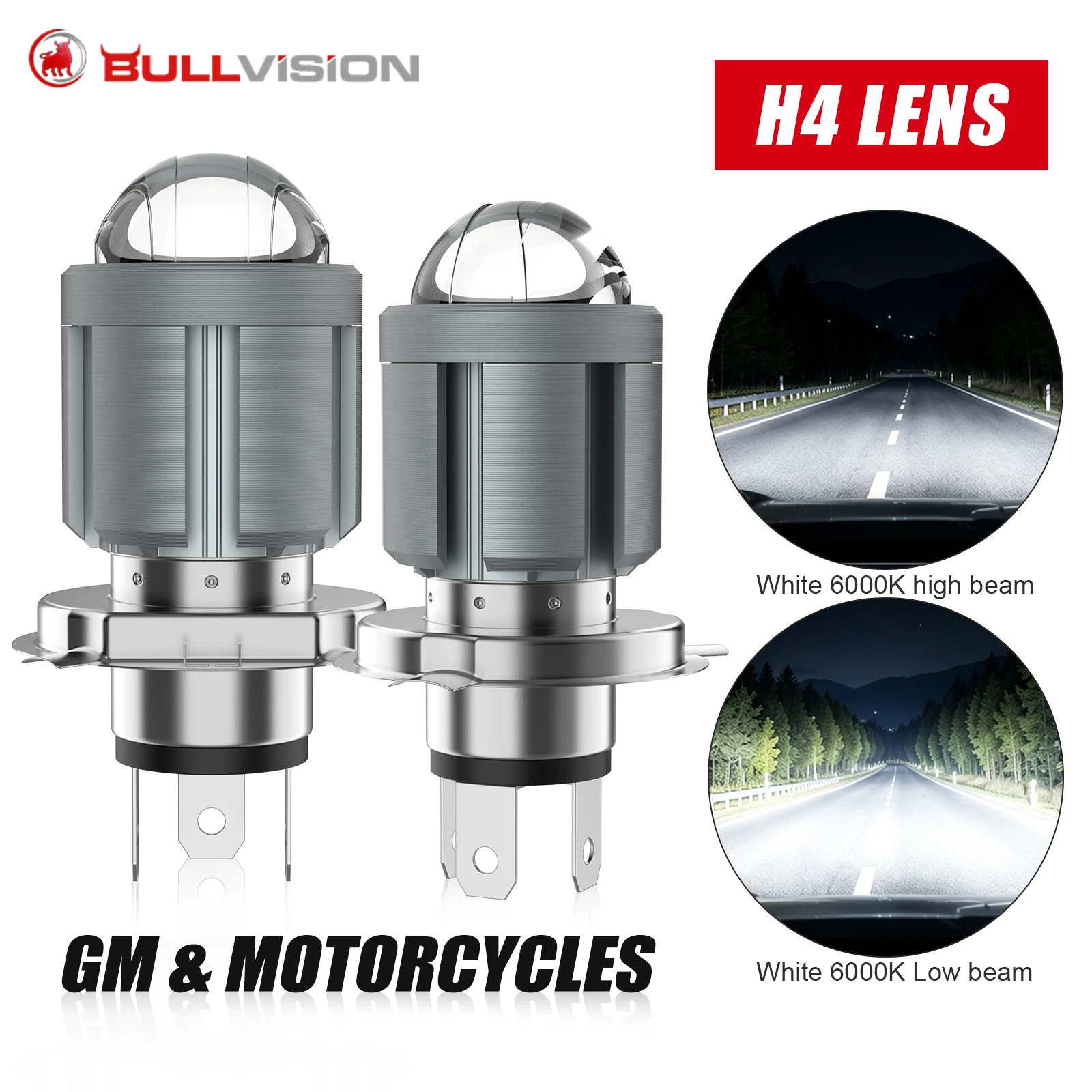 1x 10000Lm H4 LED Motorcycle Headlight Bulbs CSP Fisheye Lens Spotlight 12V 6000K White Hi Lo Lamp Scooter Accessories Fog Light