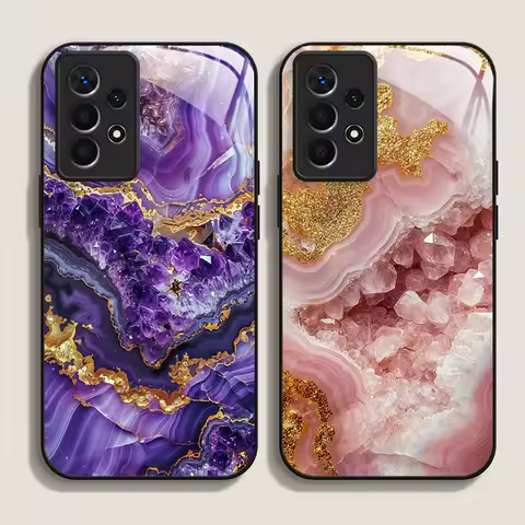 Luxury Marble Gemstone Pattern Tempered Glass Phone Case for Samsung Galaxy S25 Ultra S24 S23 Plus S22 S21 S20 FE A56 Hard Cover