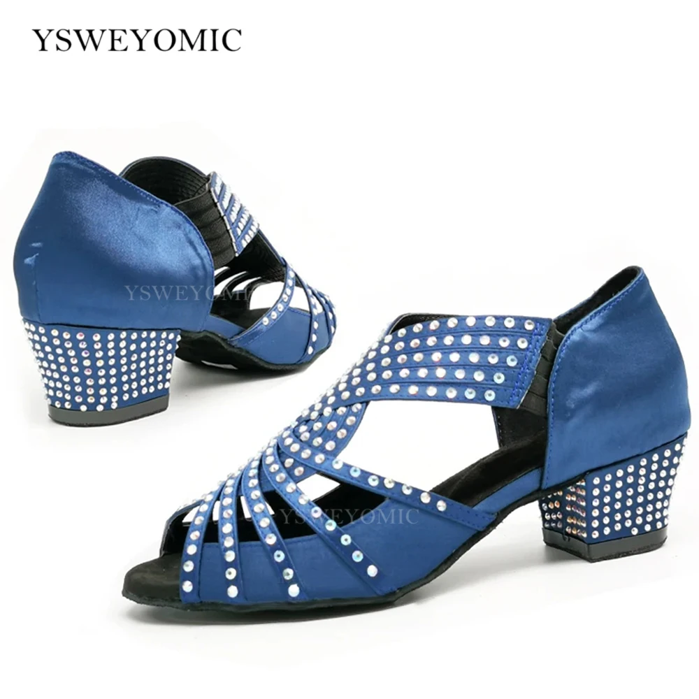 YSWEYOMIC Customized Strass Women Latin Ballroom Dance Shoes in Low Heel 4cm Printing Logo As free