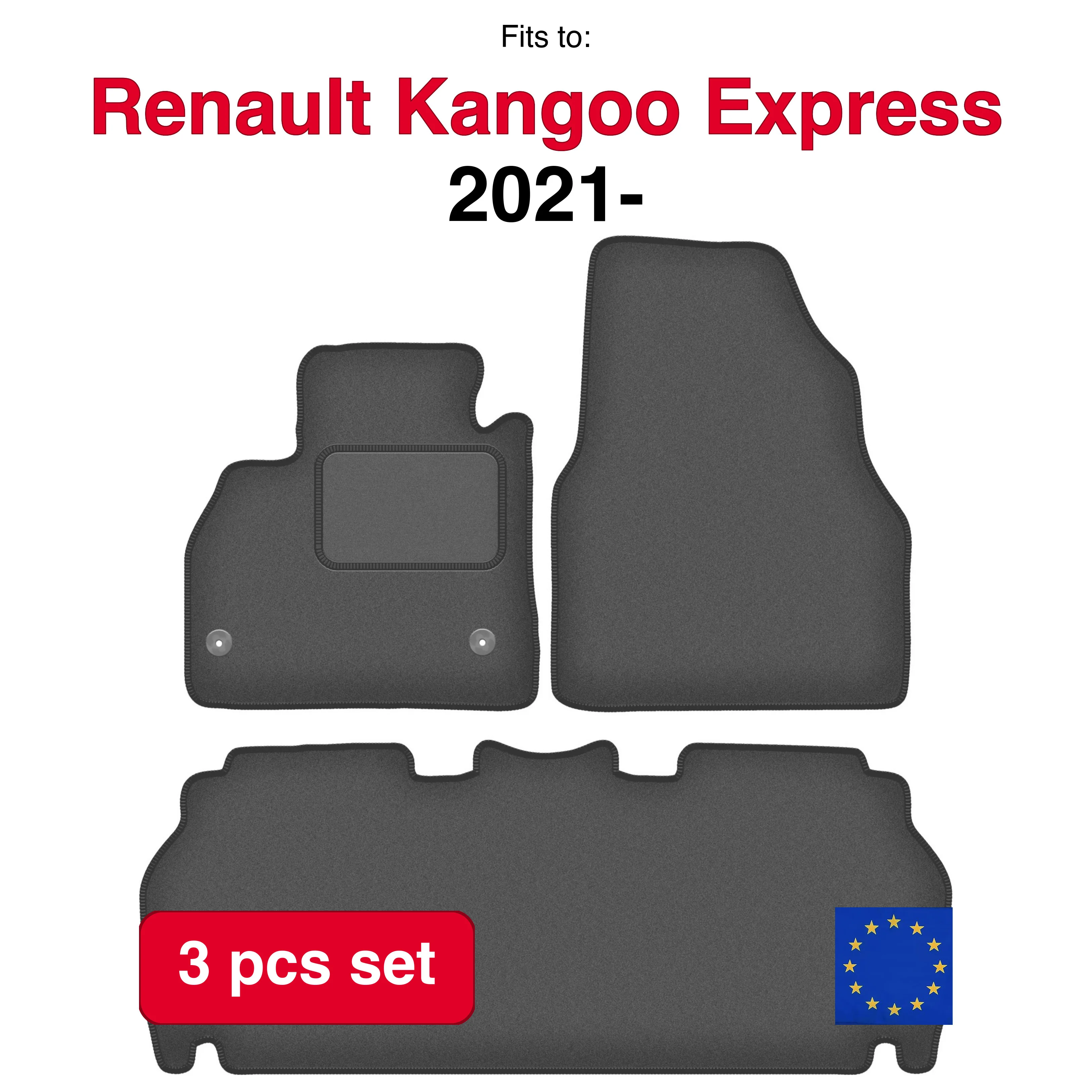 Auto velour matten voor Renault Kangoo Express kombivan (2021-) -grafiet (3 stuks) auto passende automattenset