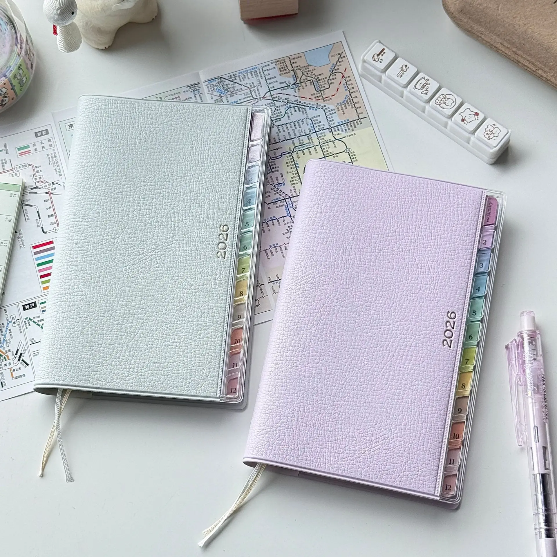 

2026 Portable Planner Memo Leather Schedule Notebook Colorful Index Diary Notebook Monthly Weekly Plan Notes for Students