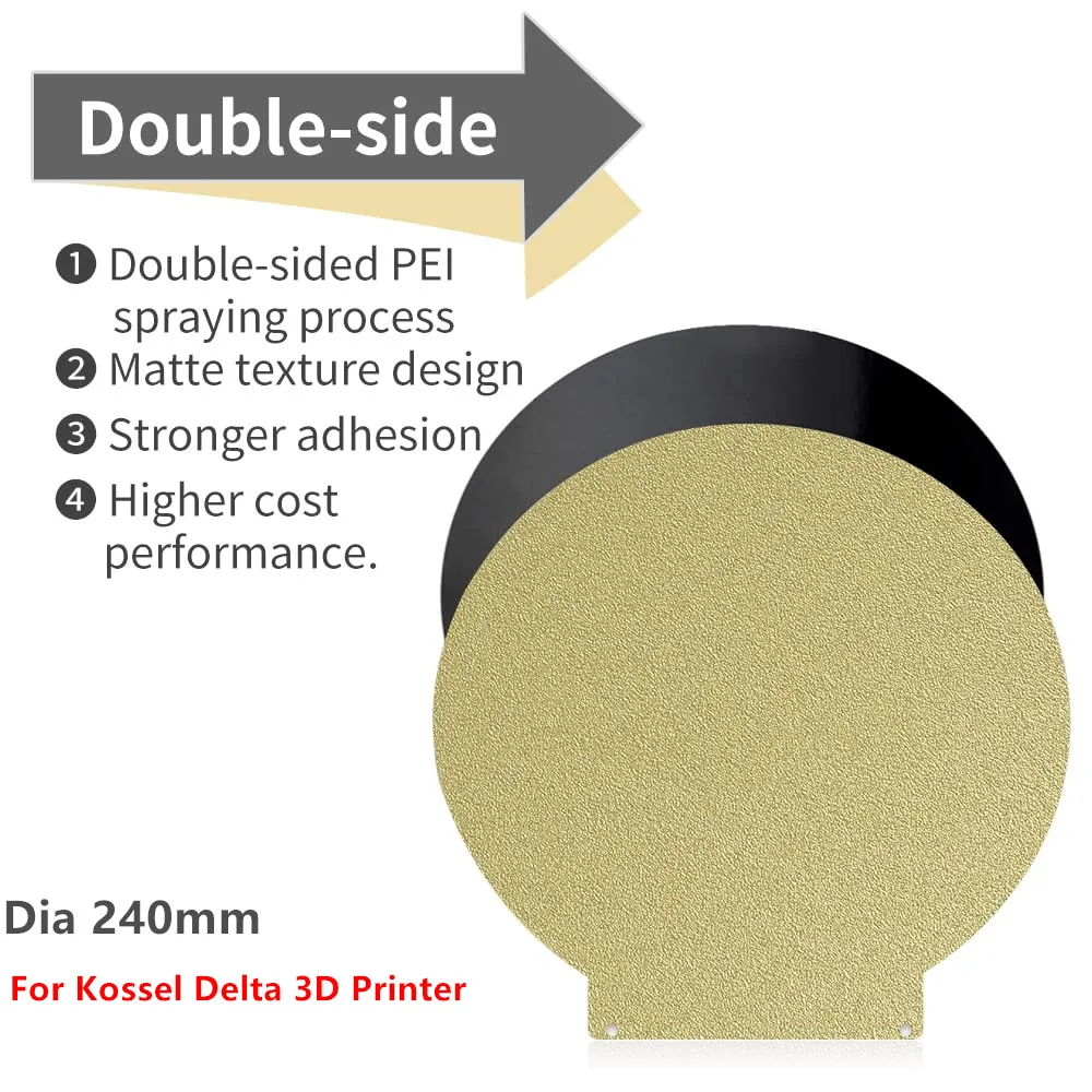 

Round 240mm PEI Flexible Spring Steel Magnetic Build Plate Textured Double Sided PEI Sheet for Anycubic Kossel Delta 3D Printer
