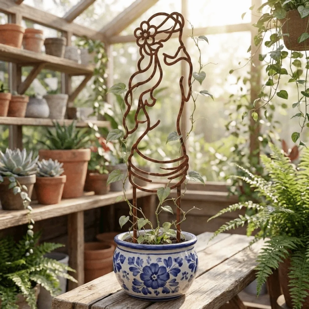 Iron Character Silhouette Plant Stand Strong Load Bearing Weather Resistance Plant Climbing Trellis Hollow Out Plant Fixed Frame