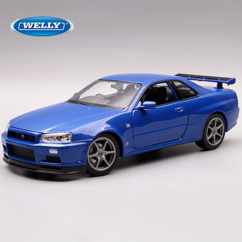 Welly 1:24 Nissan Skyline GTR R34 Alloy Sports Car Model Simulation Diecast Metal Racing Car Model Collection Childrens Toy Gift