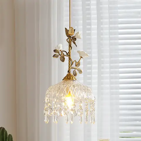 황동 프렌치 레트로 바 레스토랑 램프 전원풍 홈스테이 침실 침대 옆 복도 발코니 꽃 램프 천장 조명 LED 램프