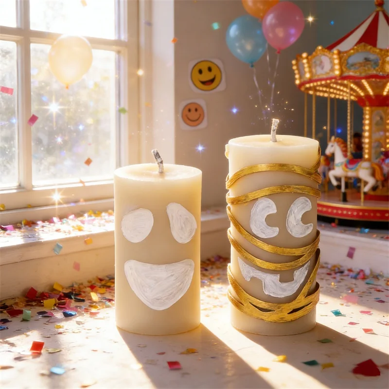 Witch Hat Ghost Face Pillar Candle Silicone Mold Lively Facial Expression Joy Boo Sad Sigh Spiritual Candle Halloween Favors