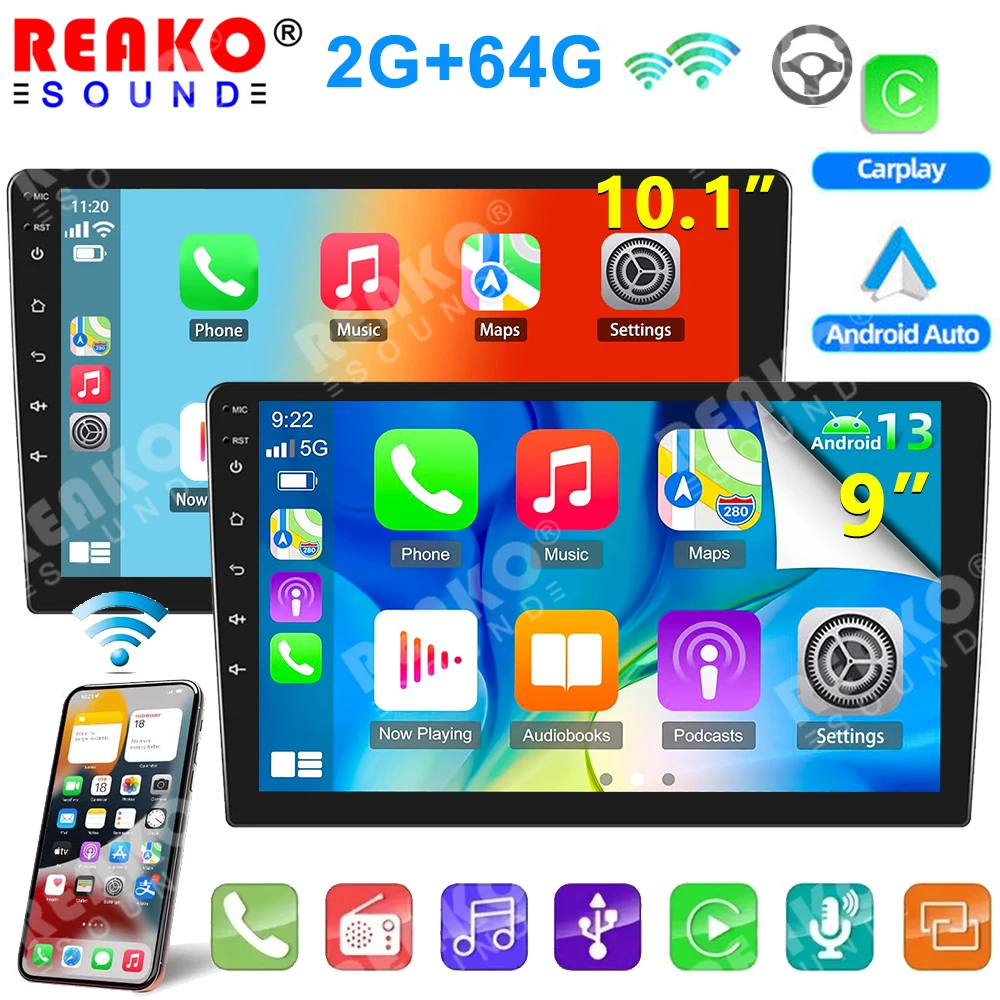 REAKOSOUND 2 din Carplay Car Radio Multimedia Player 9 10