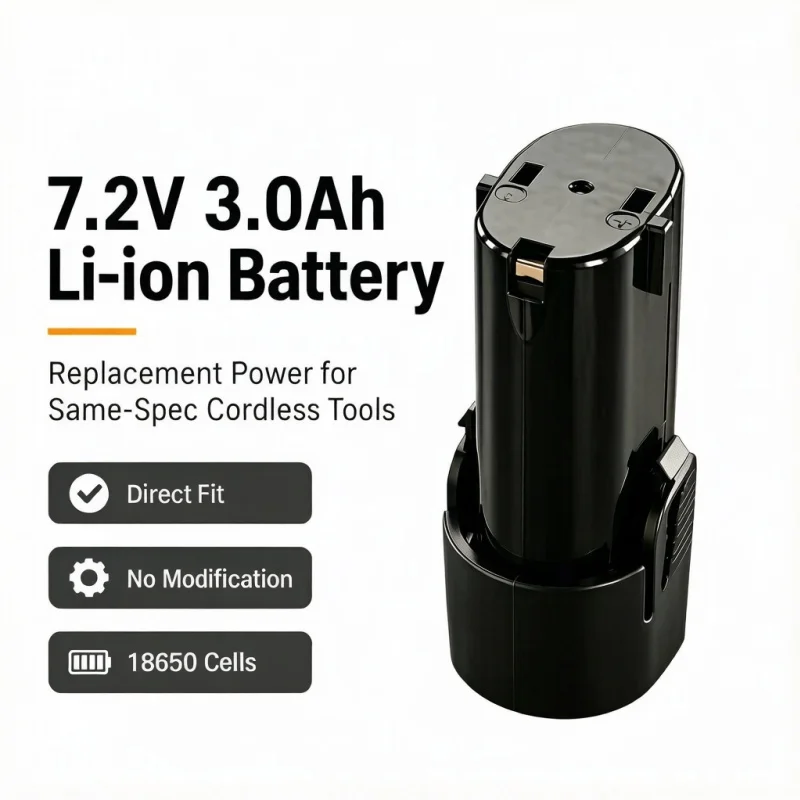 Large capacity 7.2V lithium drill battery, selected 18650 power cells, BMS protection, universal handheld drill driver.